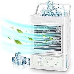 Personal Air Cooler, Rechargeable Battery Operated 60°&120° Auto Oscillation, Portable Air Conditioner Fan with 3 Wind Speeds & 2 Refrigeration, Ultra Quite Ice Cooler Fan for Home Office Outdoor