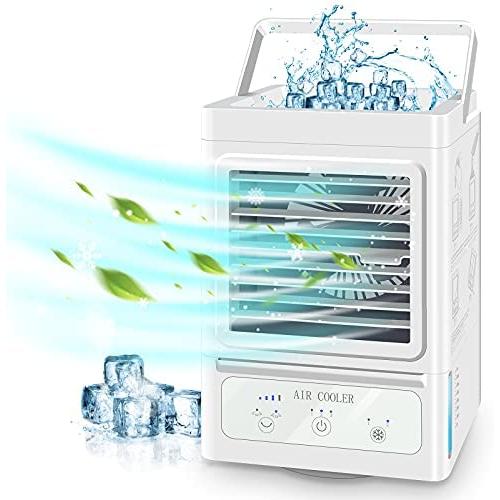 Personal Air Cooler, Rechargeable Battery Operated 60°&120° Auto Oscillation, Portable Air Conditioner Fan with 3 Wind Speeds & 2 Refrigeration, Ultra Quite Ice Cooler Fan for Home Office Outdoor