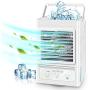 Personal Air Cooler, Rechargeable Battery Operated 60°&120° Auto Oscillation, Portable Air Conditioner Fan with 3 Wind Speeds & 2 Refrigeration, Ultra Quite Ice Cooler Fan for Home Office Outdoor
