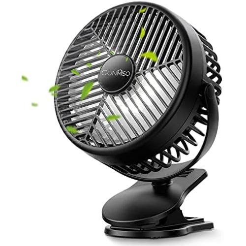 10000mAh Rechargeable USB Desk Fan, Cunmiso Small Portable Fan With LED Lights & Hook, Battery Operated Clip On Fan With 3 Air Speeds Up To 12 MPH, Max 40H Silent Personal Fan For Outdoors(Black)