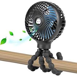 Mini Handheld Personal Portable Fan, Baby Stroller Fan, Car Seat Fan, Desk Fan, with Flexible Tripod Fix on Stroller Student Bed Bike Crib Car Rides, USB or Battery Powered (Black)