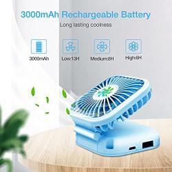 Handheld Mini Fan, Foldable Small Personal Portable Fan, 3000mAh Power Bank USB Rechargeable 3 Speeds Fans for Home Office Outdoor Travel (Blue)