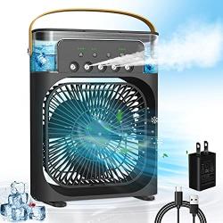 Portable Air Conditioner Fan, Personal Mini Small Evaporative Air Cooler Desktop Cool Mist Humidifier with 7 Colors LED Light, 1/2/3 H Timer, 3 Speeds & 3 Spray Modes for Room Office Home Travel