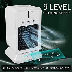 MORIOX Portable Air Conditioner Evaporative AC Cooler with Rechargeable Battery 3 Speed Fan with 3 Atomizing Humidifiers Oscillation & Timer for Home & Office & Car