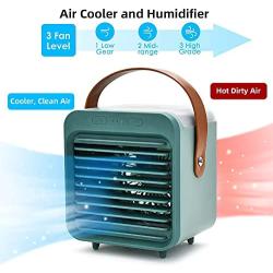 Portable Air Conditioner Rechargeable Evaporative Air Conditioner Fan Mini Air Conditioner Humidifier Atomizing Fan 3-in-1 With Leather Handle 3-Speed Adjustable Suitable for Office Home Camping and Outdoor Activities