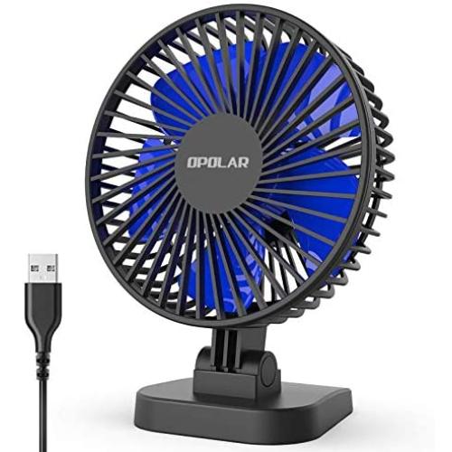OPOLAR USB Desk Fan, Small but Mighty, Quiet Portable Fan for Desktop Office Table, 40° Adjustment for Better Cooling, 3 Speeds, 4.9 ft Cord