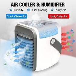 Portable Air Conditioner | HLTJAN Rechargeable Evaporative Air Cooler with Humidifier & Air Purifier & 7 Color Night Light l Persona Mini Air Conditioner Desk Fan for Home Office Bedroom