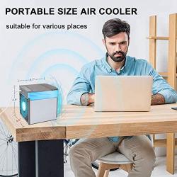 Portable Air Conditioner Fan - USB Powered Air Cooler Unit, Personal Space AC Fan with Humidifier and Purifier Function, 7 LED Lights, 3 Speeds for Home, Office, Bedroom, Camping and Car