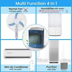 Portable Air Conditioner Cooling Fan Mini Rechargeable Blast Personal Air Cooler Evaporative AC Unit Cordless Desktop Fan with 4 Speeds Motion Sensor for Small Room Home Office Camping(Blue)