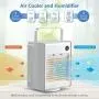 Portable Evaporative Air Conditioner Fan, Mini Desk Cooler Fan with 3 Speed for Bedroom, 4000mAh Cordless Rechargeable 120° Oscillating Fan with Sleep Night Light and Spray Mist Humidifier, White Portable Evaporative Air Conditioner Fan, Mini Desk Cooler Fan with 3 Speed for Bedroom, 4000mAh Cordless Rechargeable 120° Oscillating Fan with Sleep Night Light and Spray Mist Humidifier, White