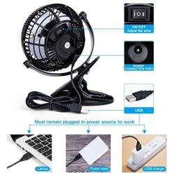 KEYNICE USB Desk Fan, 4 Inch Table Fans, Mini Clip on Fan, Portable Cooling Fan with 2 Speed, USB Powered Stroller Fan, 360° Rotate USB Fan, Personal Quiet Electric Fan for Home Office Camping- Black