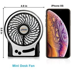 efluky 3 Speeds Mini Desk Fan, Rechargeable Battery Operated Fan with LED Light and 2200mAh Battery, Portable USB Fan Quiet for Home, Office, Travel, Camping, Outdoor, Indoor Fan, 4.9-Inch, Black