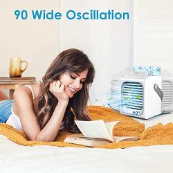 Portable Air Conditioner, Rechargeable Evaporative 90° Oscillating Air Cooler - 3 in 1 Mini USB Air Conditioner Fan, Sterilizer, Humidifier, Desktop Cooling Fan with 3 Speeds for Home Room Office