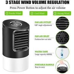 Portable Air Conditioner, Mini Personal Air Cooler Desk Fan 3 Speeds, Timer, 7 Colors LED Light Air Cooling Fan with Handle Quiet Air Circulator Humidifier Misting Fan for Small Room Home, Office, Bedroom