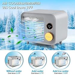 Portable Air Cooler, ZUUKOO Mobile Air Conditioner, Evaporative Cooler, Humidifier, USB Rechargeble Desk Fan With 5 Adjustable Speeds,300ml Water Tank, LED Night Light for Home,Office,Dorm,Camping