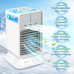 YiimDaifun Portable Air Conditioner, 2000mAh Rechargeable Atomization Fan (Timeable 2-4H), 90° Oscillation Cool Breeze Air Conditioner, Personal Space Cooler for Rooms, Offices, Campers, Indoor