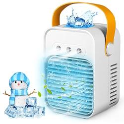 Seven-first Portable Air Conditioner, Rechargeable Quiet USB Evaporative Mini Air Conditioner Fan with 3 Speeds Mode LED Light, Air Cooler for Room/Bedroom/Office/Dorm/Camping