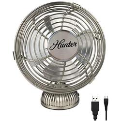 HUNTER Personal Retro USB Fan, 1 Speed Setting, 70 Degree Tilt Angle, 4'' inch, Brushed Nickel