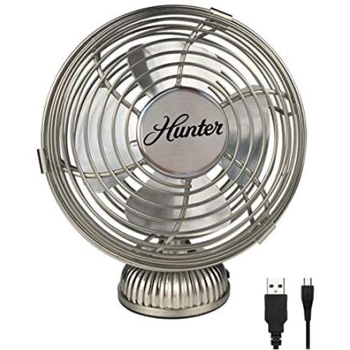 HUNTER Personal Retro USB Fan, 1 Speed Setting, 70 Degree Tilt Angle, 4'' inch, Brushed Nickel