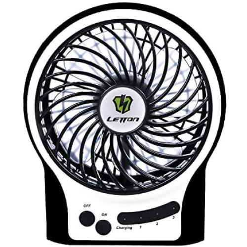 LETTON Portable Mini USB Fan Rechargeable Battery with 3 Speed LED Light for Home-Black