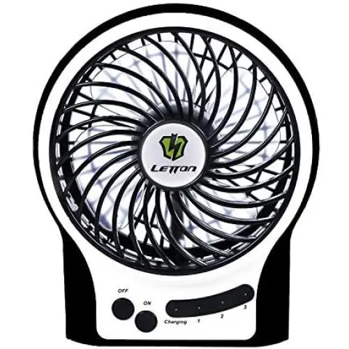 LETTON Portable Mini USB Fan Rechargeable Battery with 3 Speed LED Light for Home-Black