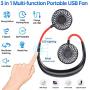 Portable Hanging Neck Sports Fan - 2600mAh Led Light Hands Free USB Rechargable Personal Wearable Neckband Fans Battery Operated 3 Level Air Flow Mini Necklace Fan Headphone Design Cooling Around Head fan for Camping