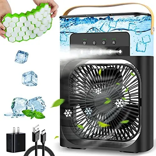 Portable Air Conditioner Fan, Personal Mini Air Conditioner Desk Cooling Fan with 900ml Water Tank, 1/2/3 H Timer, 3 Wind Speeds and 3 Spray Modes for Bedroom, Office, Small Room, Travel Portable Air Conditioner Fan, Personal Mini Air Conditioner Desk Cooling Fan with 900ml Water Tank, 1/2/3 H Timer, 3 Wind Speeds and 3 Spray Modes for Bedroom, Office, Small Room, Travel