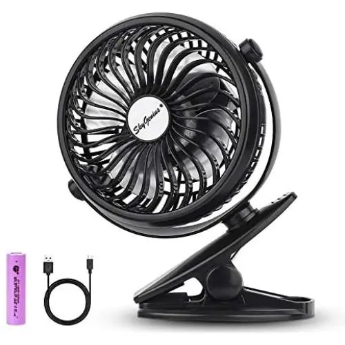 SkyGenius Battery Operated Clip on Mini Desk Fan, Black SkyGenius Battery Operated Clip on Mini Desk Fan, Black