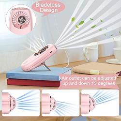 LOKASS Portable Neck Fan Handheld Mini Fan Electric Bladeless Fan 2000mAh Battery Operated Personal Fan with Lanyard for Summer Eyelash,USB Rechargeable,Small,Hands Free,3 Speeds for Outdoor,Pink