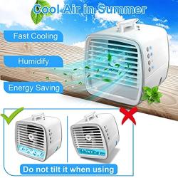 Portable Air Cooler Personal Air Conditioner Fan, Mini Evaporative Cooler Desk Fan with Hidden Handle, 3 Winds Speed, 7 Colors Light Super Quiet Humidifier Misting Fan for Home Office Bedroom Outdoor