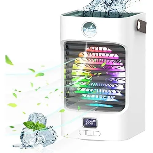 Fterwk Portable Air Conditioner Mini Personal Cooler Fan 120°Auto Oscillation Rechargeable 3 Wind Speeds 7 Colors Night Light Air Cooler Mist Humidifier with Handle for Office/Room/Dorm/Outdoor Fterwk Portable Air Conditioner Mini Personal Cooler Fan 120°Auto Oscillation Rechargeable 3 Wind Speeds 7 Colors Night Light Air Cooler Mist Humidifier with Handle for Office/Room/Dorm/Outdoor