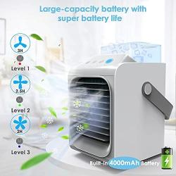 Portable Air Conditioner, 90° Oscillating Portable Cooler, Cordless Personal Air Cooler, As seen on TV, Quick and Easy way to cool personal space, Suitable for Bedside, Office& Study Room, 3 speeds 7 colors