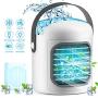 Portable Air Conditioner 4 in 1 Personal Air Cooler Fan with 4 Ice Tray USB Rechargeable Mini Quiet Evaporative Humidifier Fan with 7 LED Light Battery Operated 3-Speed Desktop Cooler for Home/Office