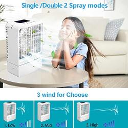 Portable Air Conditioner Fan,Cooling Fans, Personal Air Cooler Mini with Timing, 7 Colors Light, 3 Speeds Quiet Air Humidifier, for Room, Home, Office