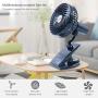 QUZOC Portable Hand Held Small Clip-On USB Fan for Stroller/Outdoor/Desk, Quiet and Strong 3-Speed Adjust Mini USB Powered Fans with Rechargeable Battery(blue)