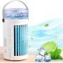 Portable Air Quiet Fan, Personal Mini Evaporative Cooler Fan with 8 Colors LED Light, 2 Fans and 3 Speeds, Small Desktop Cooling Humidifier Fan for Bedroom, Outdoor...