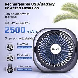 Mini USB Desk Fan Battery Operated, Duoai 2500mAh Desktop Rechargeable Small Quiet Personal Fans Portable with 360°Rotation 3 Speeds for Office Home Library Dorm Bedroom Car Outdoor Travel, Blue