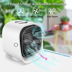 Portable Air Conditioner, Evaporative Personal Air Cooler Desk Fan, Rechargeable Mini AC with 3 Speeds, LED Light, Small Humidifier Fan for Home Office Bedroom Travel