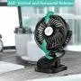 Portable Clip on Fan, Battery Operated Mini Desk Fan with Max 11H Working Time, Hanging Hook, LED Light, 3 Speeds, 360°Adjustable USB Fan for Stroller Office Home Tent Hurricane Emergency