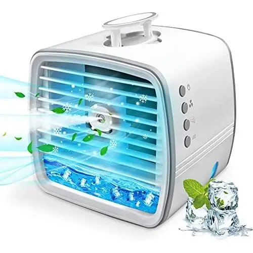 Portable Air Conditioner, Personal Air Cooler Mini Evaporative Cooling Fan, Small Space Air Conditioner with Hidden Handle, 3 Wind Speeds, 3 Spray Modes and 7 Night Lights for Room, Office,Home and Travel Portable Air Conditioner, Personal Air Cooler Mini Evaporative Cooling Fan, Small Space Air Conditioner with Hidden Handle, 3 Wind Speeds, 3 Spray Modes and 7 Night Lights for Room, Office,Home and Travel