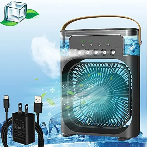 Portable Air Conditioner Fan,Personal Air Cooler Mini Quiet Evaporative with AC adapter ,Humidifier Misting Fan , 1/2/3 H Timer, 3 Speeds,60°Adjustment for Office, Home, Room,Dorm ,Outdoor- Black Portable Air Conditioner Fan,Personal Air Cooler Mini Quiet Evaporative with AC adapter ,Humidifier Misting Fan , 1/2/3 H Timer, 3 Speeds,60°Adjustment for Office, Home, Room,Dorm ,Outdoor- Black