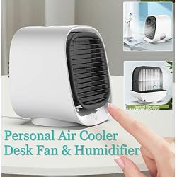 Personal Air Conditioner, Portable Air Conditioner Fan for Small Room Portable Air Cooler with 3 Speeds USB Small Desk Air Conditioner 3 in 1 Cooling Fan Humidifier Mini Air Conditioner for Home Office Room (white-2)