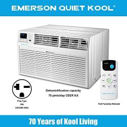 Emerson Quiet Kool 230V 12,000 Wall Air Conditioner with 10,600 BTU Supplemental Heating, EATE12RD2T, 12000 Standard, White