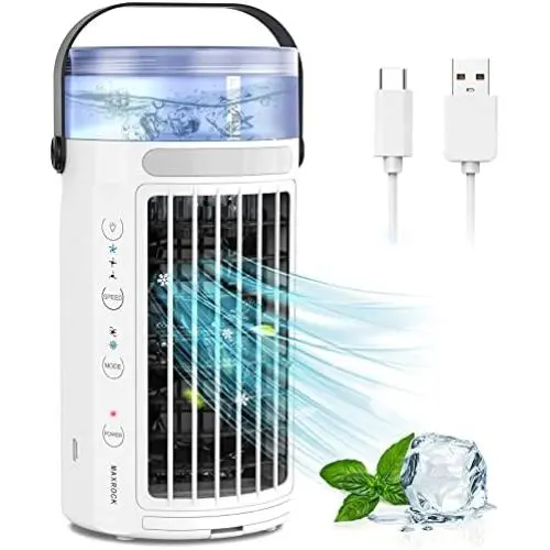 Portable Air Conditioner Fan, MAXROCK Personal Mini Evaporative Air Cooler 3 Speed Super Quiet Desk Air Cooling Fan 7 Colors LED Light Humidifier for Small Room Home Office Camping Car Outdoor Portable Air Conditioner Fan, MAXROCK Personal Mini Evaporative Air Cooler 3 Speed Super Quiet Desk Air Cooling Fan 7 Colors LED Light Humidifier for Small Room Home Office Camping Car Outdoor
