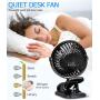 YND Portable Mini Fan with Clip Small Stroller Fan Battery Operated Fan with LED Light, USB Personal Fan 3 Speed Adjustable Desk Fan Camping Fan with Hang Hook for Bed Tent Office Outdoor Travel