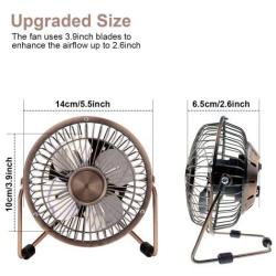 HQDeal Mini USB Desktop Fan Flexible 360° Rotation Cooling Desk Fan with USB Metal Shell Silent 4 Inch for Home Office Laptops PC Computer Bronze