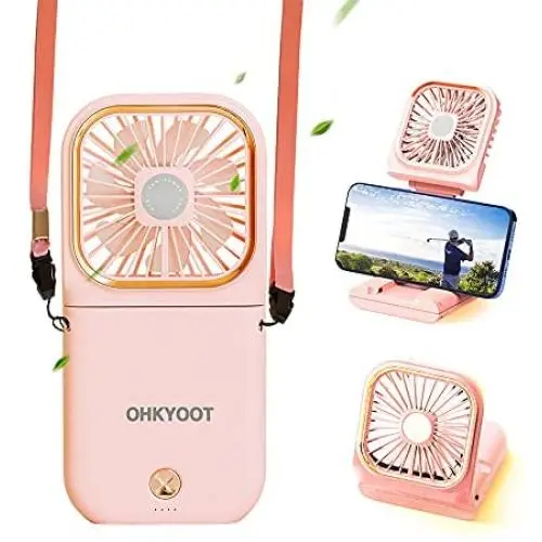 OHKYOOT Portable Personal Fan with Power Bank, Multi-function Mini Fan (Phone Holder,Power Bank,Desk Fan, Neck Fan) ,USB Rechargeable Cooling Fan, for Travel,Indoors,Outdoors (Pink) OHKYOOT Portable Personal Fan with Power Bank, Multi-function Mini Fan (Phone Holder,Power Bank,Desk Fan, Neck Fan) ,USB Rechargeable Cooling Fan, for Travel,Indoors,Outdoors (Pink)