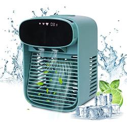 Portable Air Conditioner, Mini Desk Fan Mist Cooling, USB Small Fan for Desktop Office Bedroom, Quiet AC Table Fan Personal Air Cooler with 2400mAh 3 Speeds 400mL Water Tank-Green