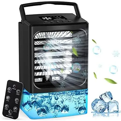 2021Upgraded Personal Air Conditioner, Desk Portable Air Conditioner Fan, Mini Air Conditioner with Remote Control, Misting Small Portable Air Conditioner with 7 Colors Light, Mini Air Cooler Black 2021Upgraded Personal Air Conditioner, Desk Portable Air Conditioner Fan, Mini Air Conditioner with Remote Control, Misting Small Portable Air Conditioner with 7 Colors Light, Mini Air Cooler Black
