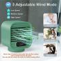Portable Air Conditioner, Zeato 3 in 1 Personal Air Cooler, 2000 mAh Rechargeable Mini USB Mobile Cooling Fan and Humidifier Misting, Small Space Evaporative Cooler Adjustable 3 Speeds for Home, Office, Room, Camping - Green